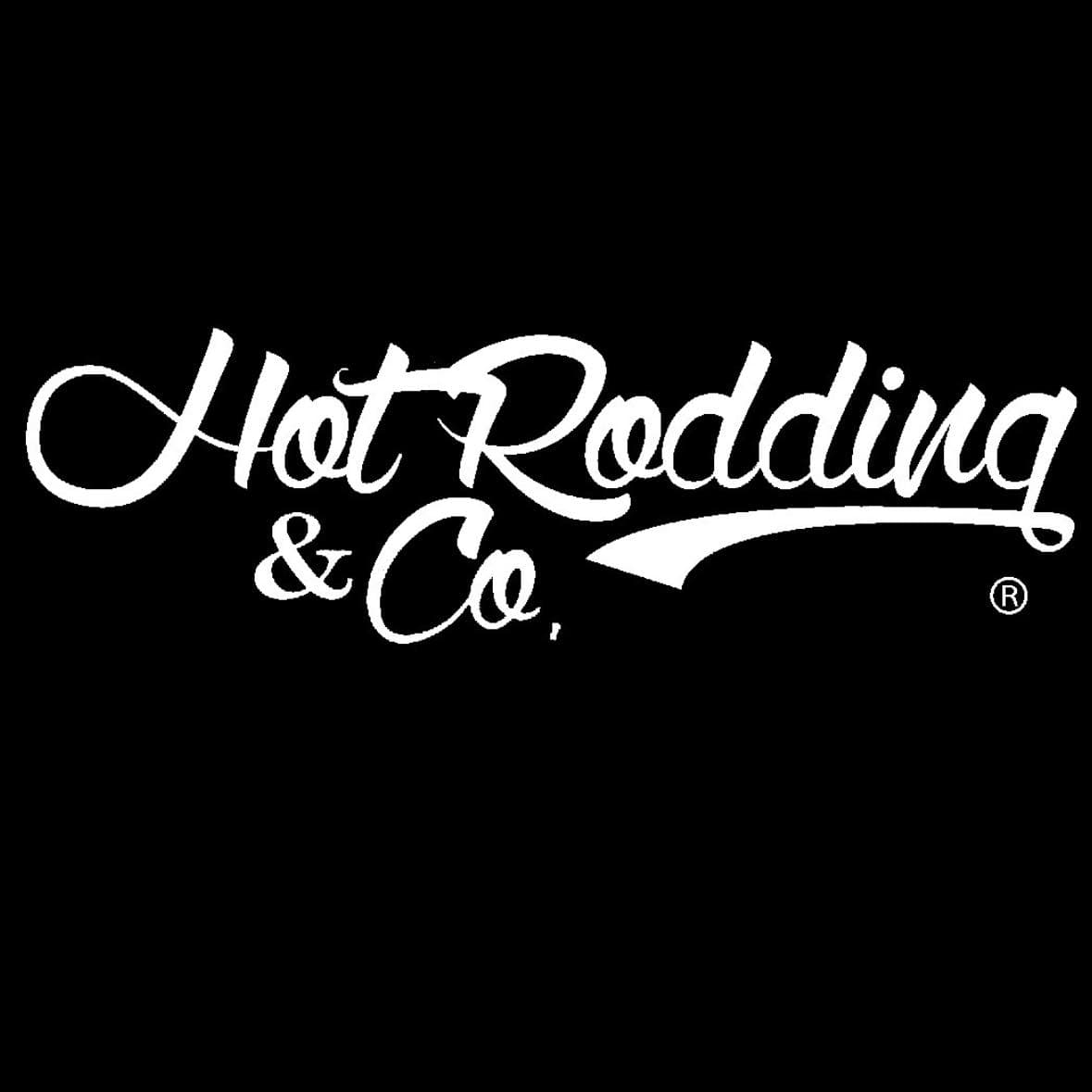 Logotipo de 'Hot Rodding & Co.' con letras cursivas blancas sobre un fondo negro.